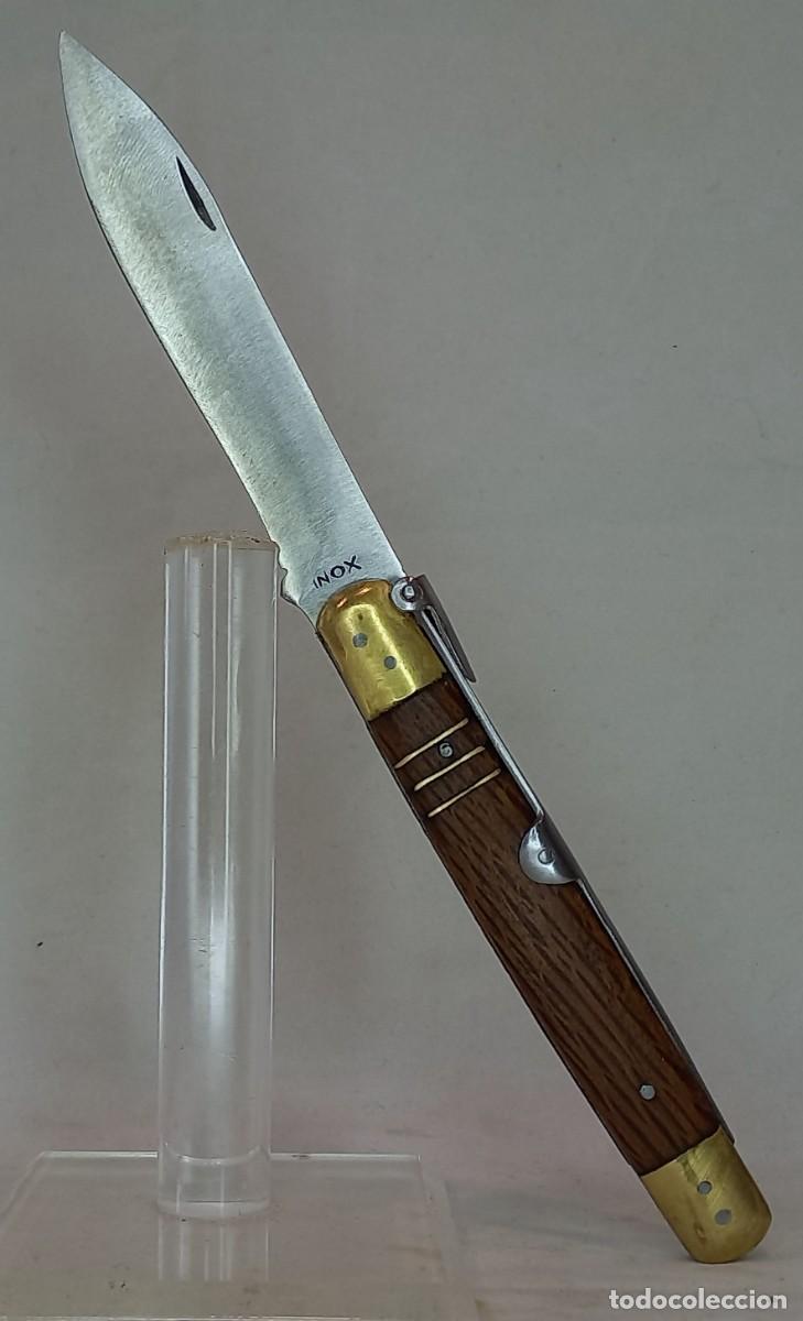 Militaria: ANTIGUA NAVAJA CON MANGO DE MADERA Y VIROLAS DE LATON DEL ARTESANO JJ MARTINEZ DE STA CRUZ DE MUDELA