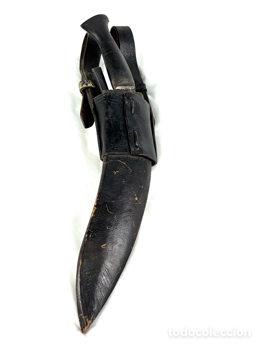 Militaria: GRAN CUCHILLO KUKRI NEPAL&Iacute; CON SU FUNDA DE CUERO - 34 CM