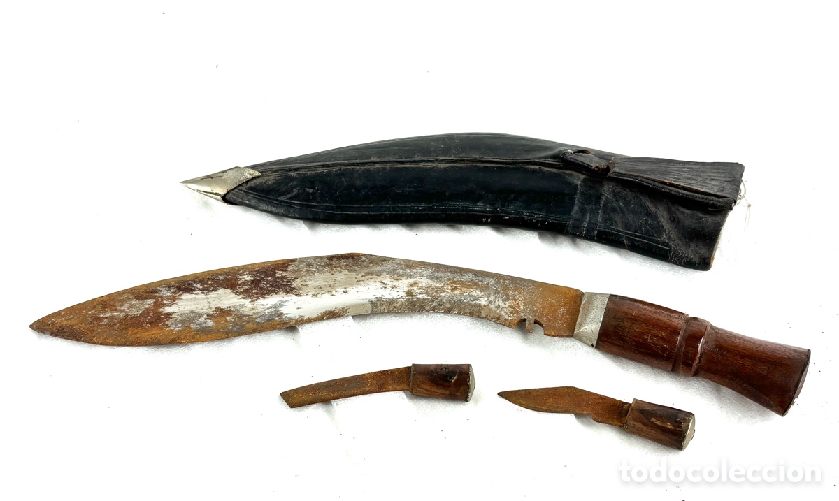 Militaria: CUCHILLO KUKRI NEPAL&Iacute; CON FUNDA Y 2 CUCHILLOS PEQUE&Ntilde;OS