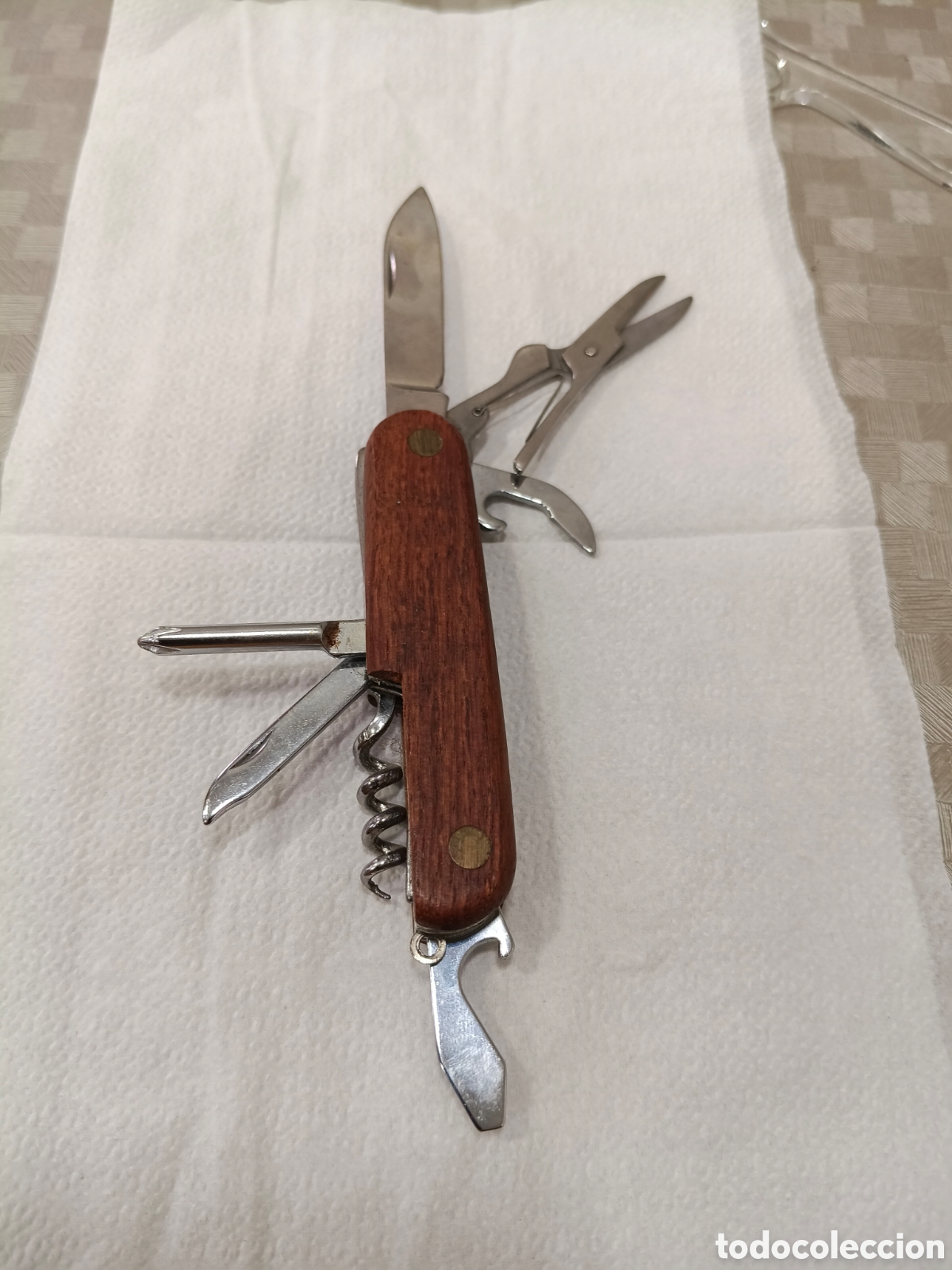 Militaria: NAVAJA MULTIUSOS CACHA MADERA.SIMILAR MODELOS COMO LA VICTORINOX SPARTAN