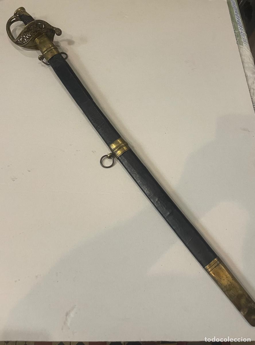 Militaria: ANTIGUO SABLE FRANCES , MODELO 1845 PU&Ntilde;O DE MADERA FUNDA DE PIEL CN BRONCES - MARCA PUNZON EN LA HOJ