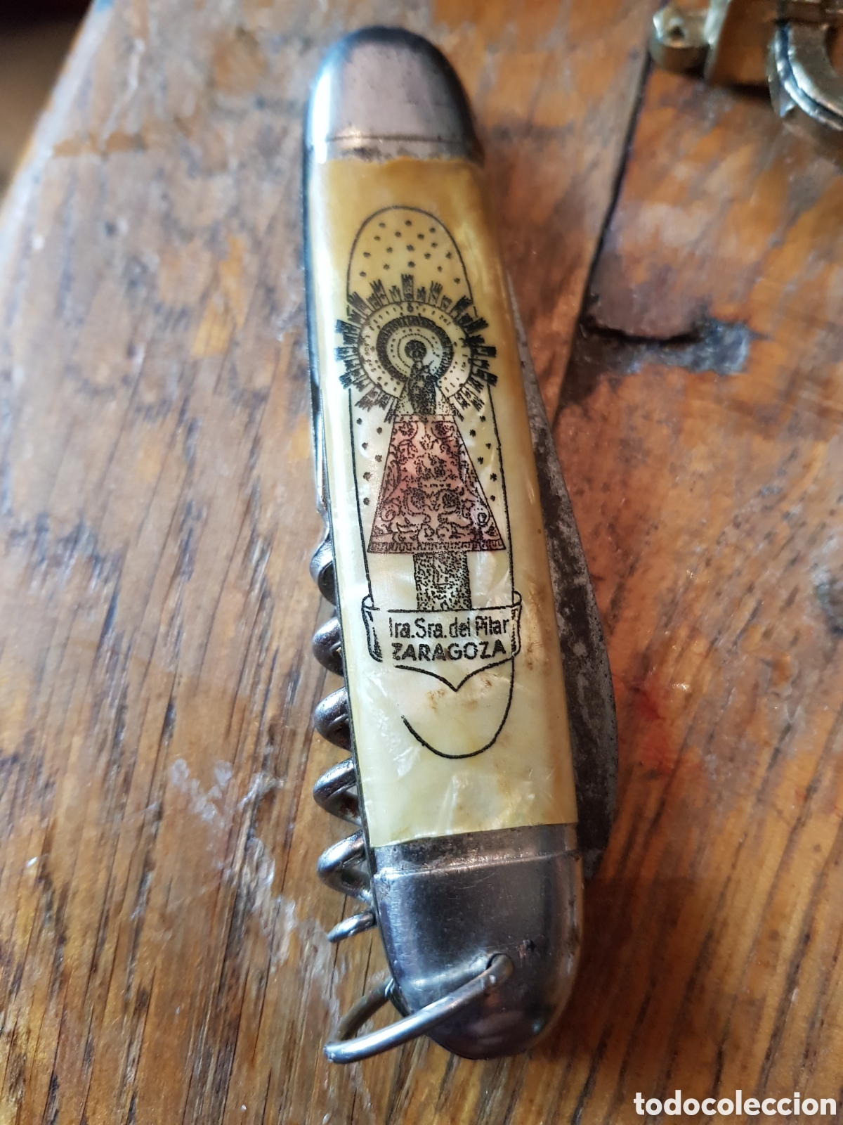 Militaria: ANTIGUA NAVAJA DE NACAR DE LA VIRGEN DEL PILAR