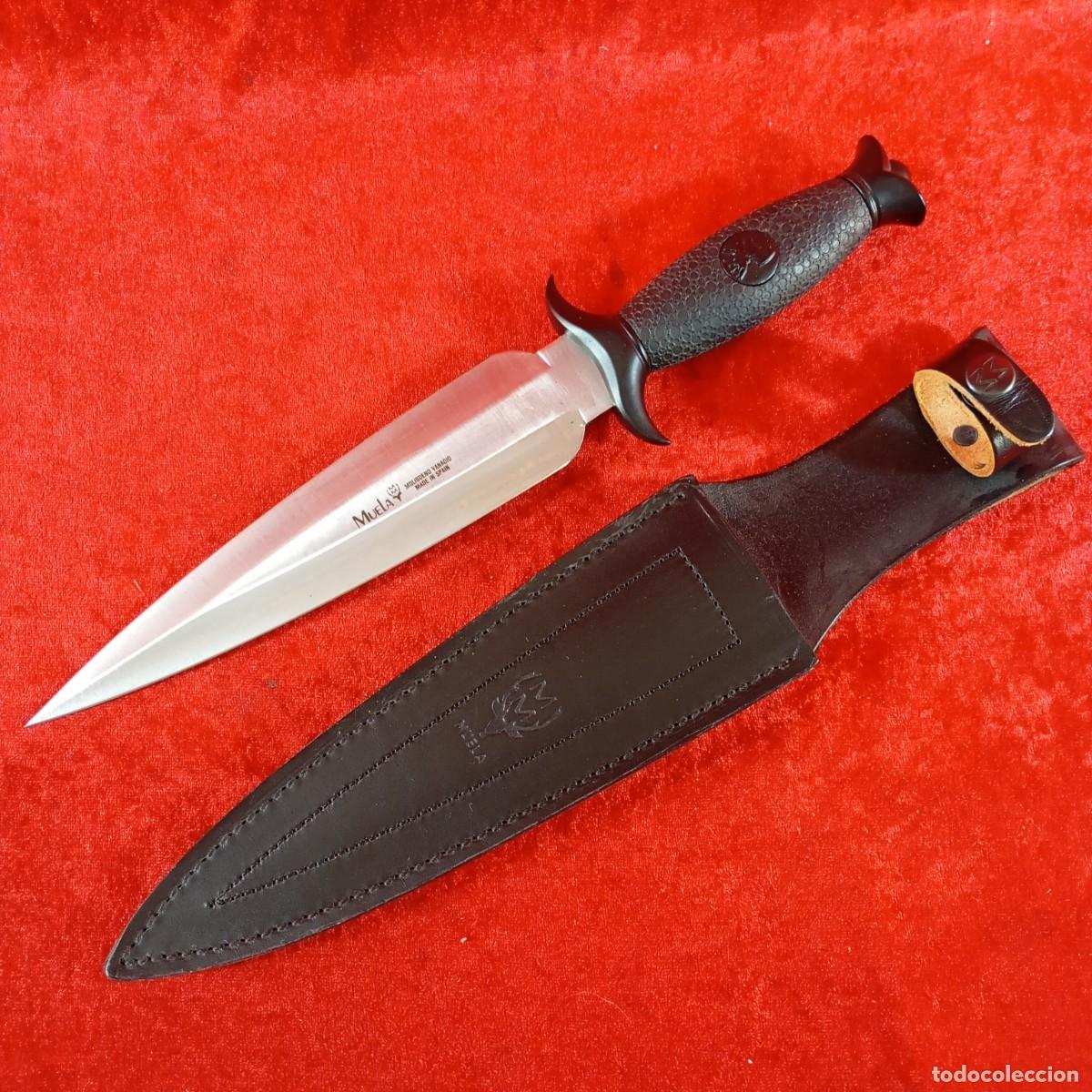 Militaria: MACHETE - MUELA - MADE IN SPAIN - INOX - 34 CM TOTAL - CON FUNDA DE PIEL - PIEZA DE COLECCI&Oacute;N / 651