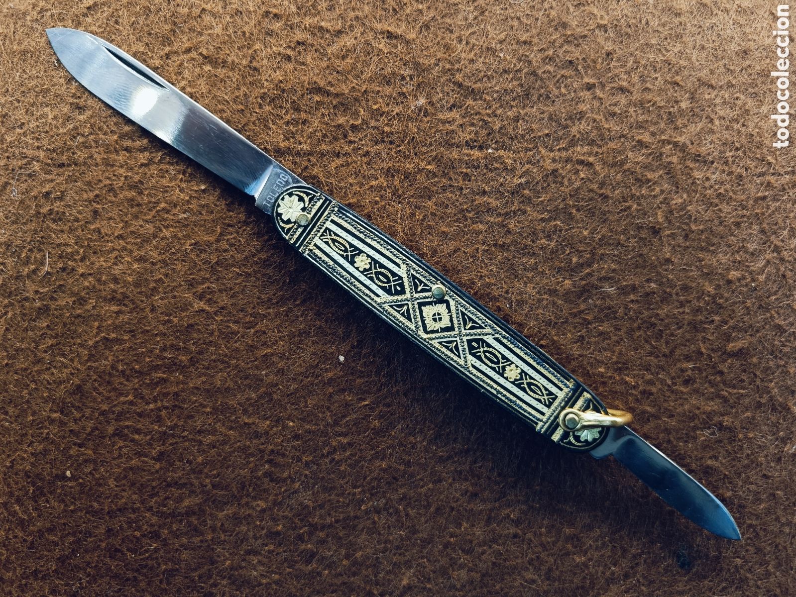 Militaria: BONITA NAVAJA DOBLE ORO DAMASQUINADO . TOLEDO