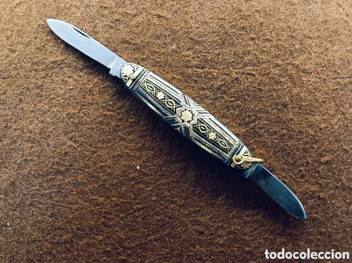 Militaria: BONITA NAVAJA DOBLE ORO DAMASQUINADO . TOLEDO