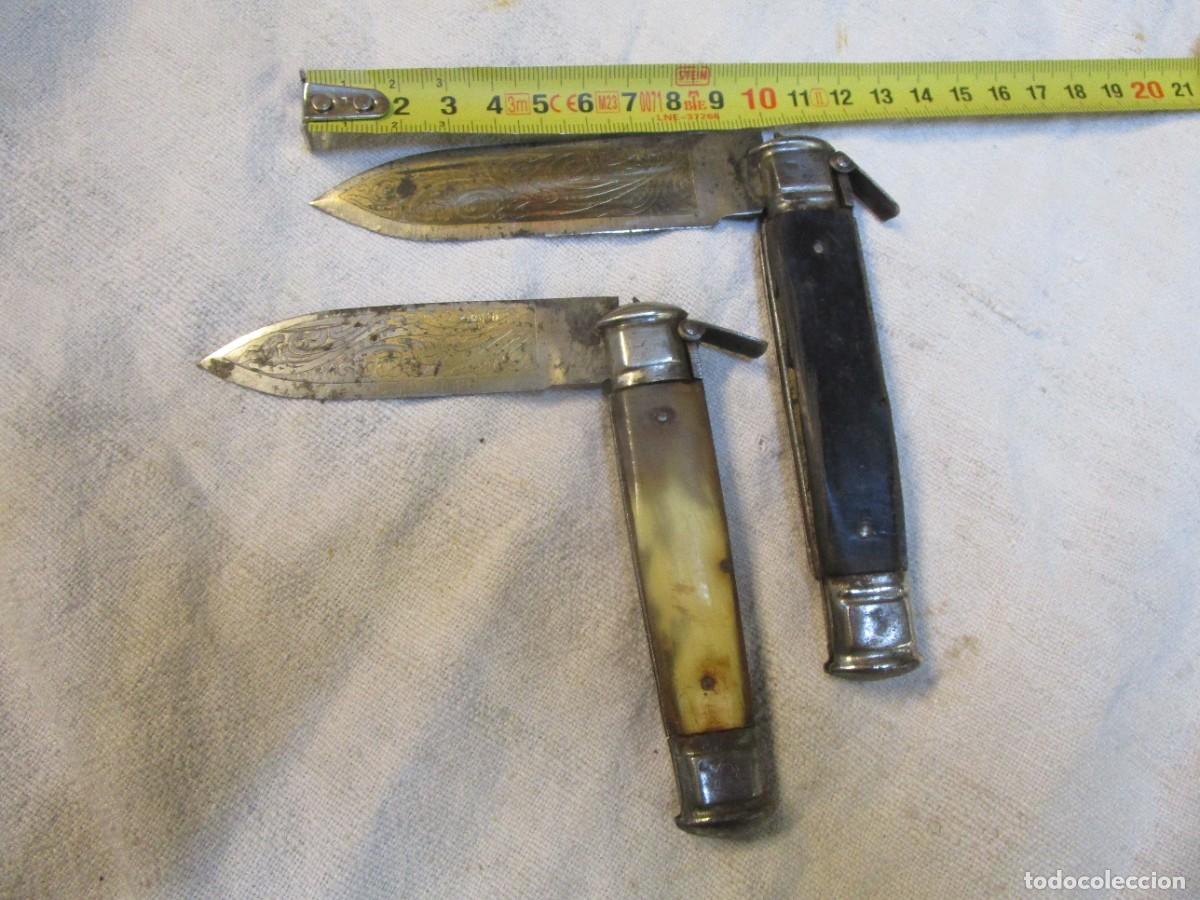Militaria: * 2 NAVAJAS ANTIGUAS &rdquo; ZAFRILLA &rdquo; DAMASQUINADAS AL ACIDO, 1930/40, SIN USO PREVIO, MALA CONSERVACION