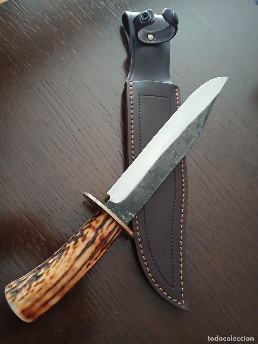 Militaria: Cuchillo artesano ZULOKNIVES bowie hunter sambar caza monte militar funda cuero guarda alpacauc