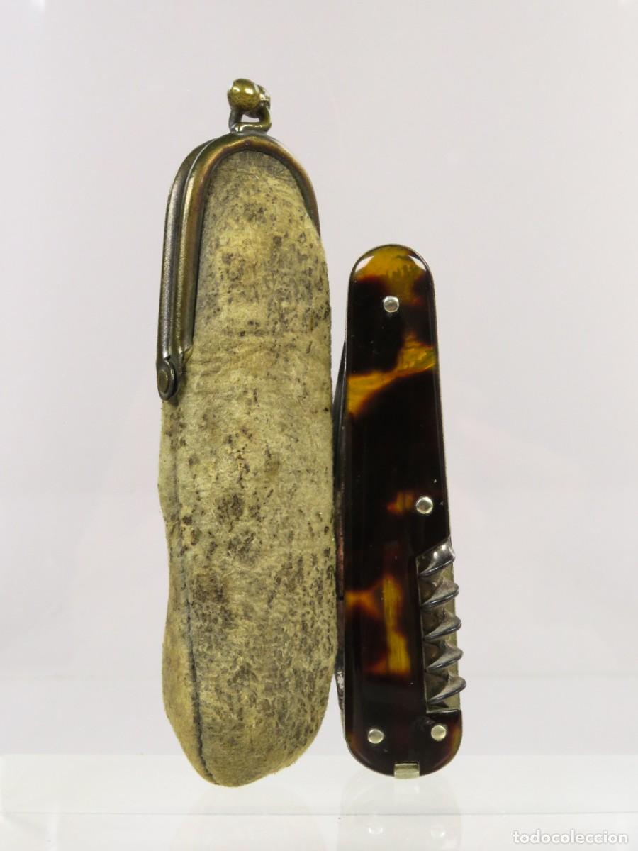 Militaria: Navaja de bolsillo multiusos en su funda original finales siglo XIX