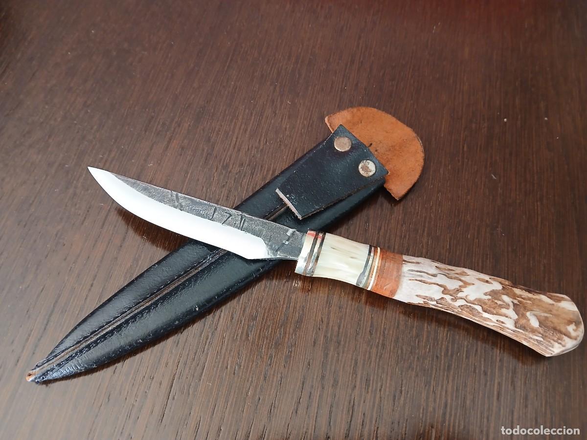 Militaria: Cuchillo artesano ZULOKNIVES scagel period caza bushcraft monte navaja funda cuero asta cuerno