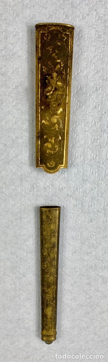 Militaria: Brocal y contera para vaina de cuero de espada Siglo XIX Original 9