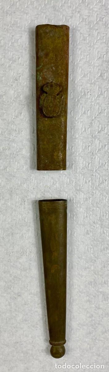 Militaria: Brocal y contera para vaina de cuero de espada Siglo XIX Original 10