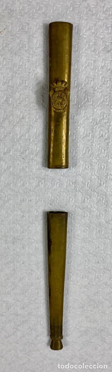 Militaria: Brocal y contera para vaina de cuero de espada Siglo XIX Original 15