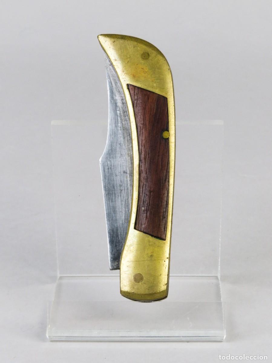 Militaria: Navaja de caza And&uacute;jar con cachas en madera y bronce siglo XX
