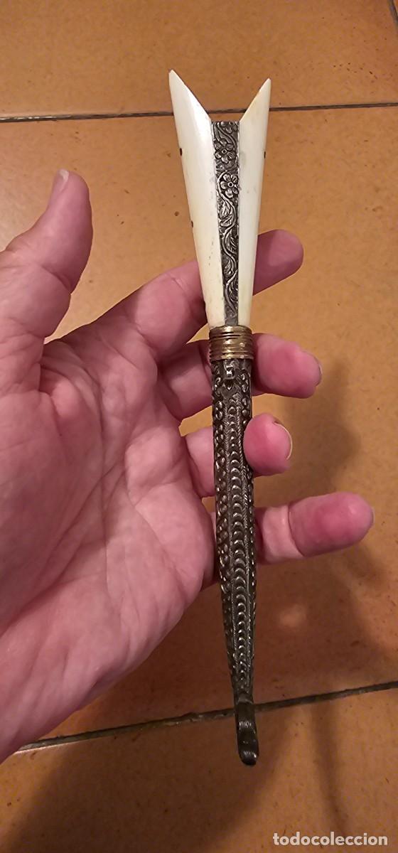 Militaria: Espectacular daga o cuchillo creta plata y hueso o similar antiguo