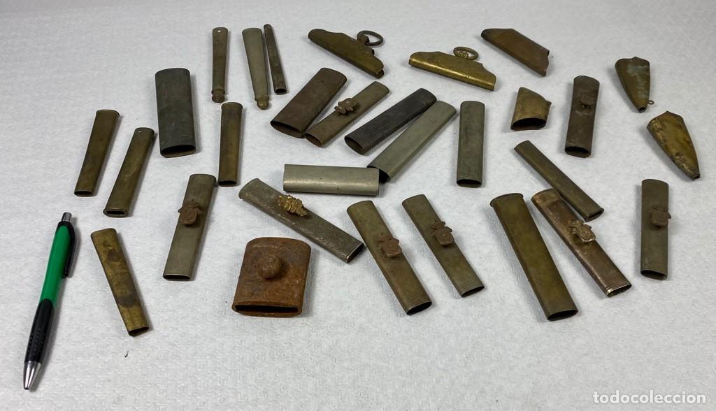 Militaria: Lote de 30 unidades surtidas de Brocal y contera para vaina de cuero de espada Siglo XIX Original 2