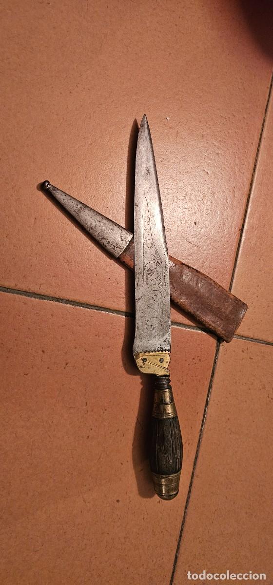 Militaria: Precioso cuchillo espa&ntilde;ol hoja grabada siglo XIX