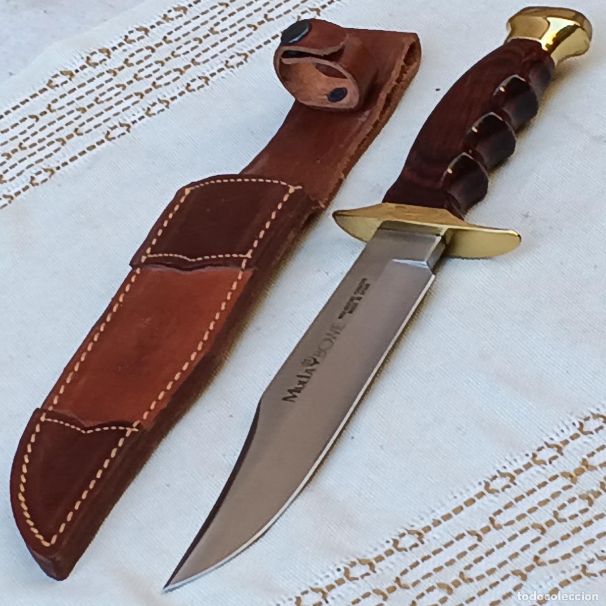 Militaria: CUCHILLO DE CAZA NUEVO MARCA MUELA BOWIE CON SU FUNDA EN CUERO.