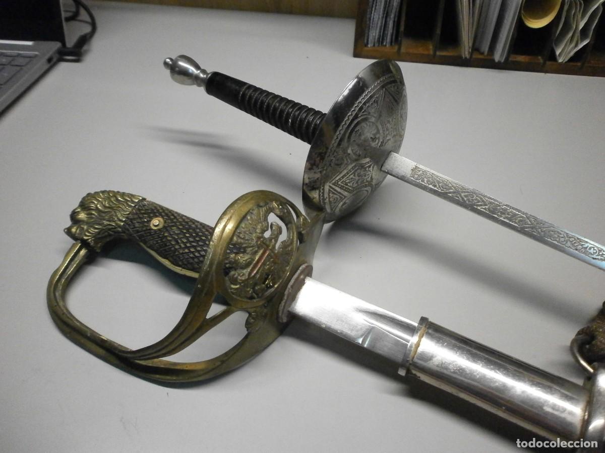 Militaria: lote de espada y florete militar espa&ntilde;a puerto seguro fabrica de toledo