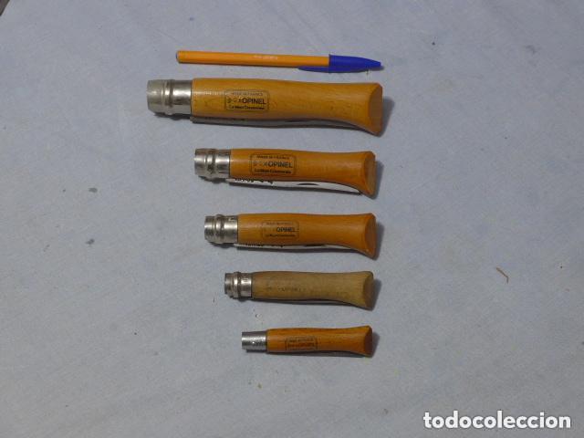 Militaria: Coleccion de 5 navajas antiguas francesas marcadas OPINEL FRANCE, originales. Francia.