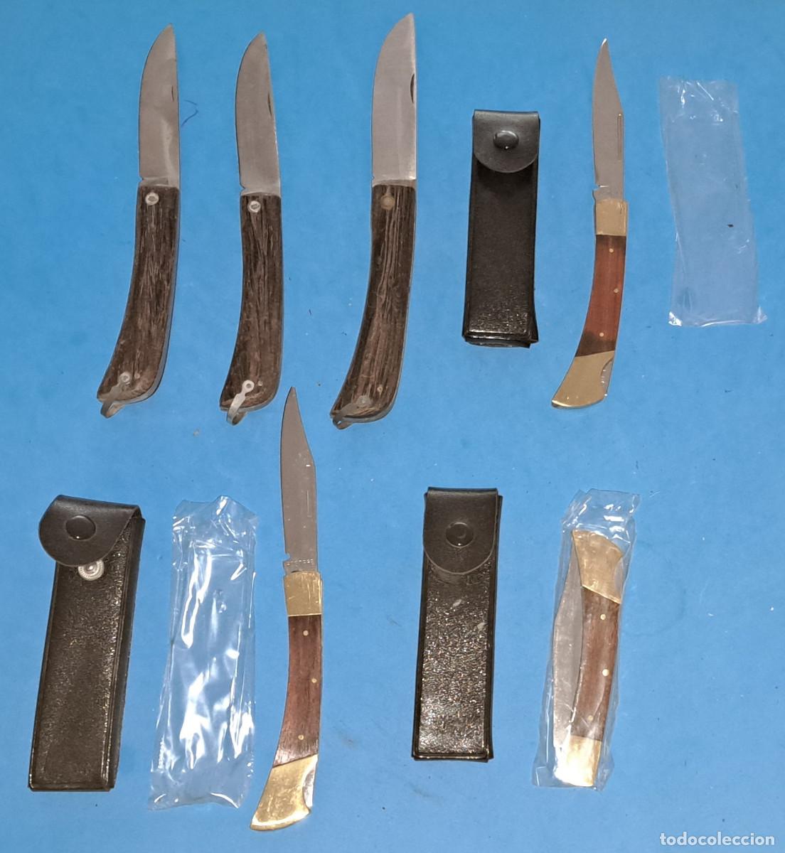 Militaria: LOTE 3 NAVAJAS ROSTFREI EN SU ESTUCHE Y FUNDA DE PL&Aacute;STICO - NUEVAS - M&aacute;s otras 3 NAVAJAS MANGO MADER
