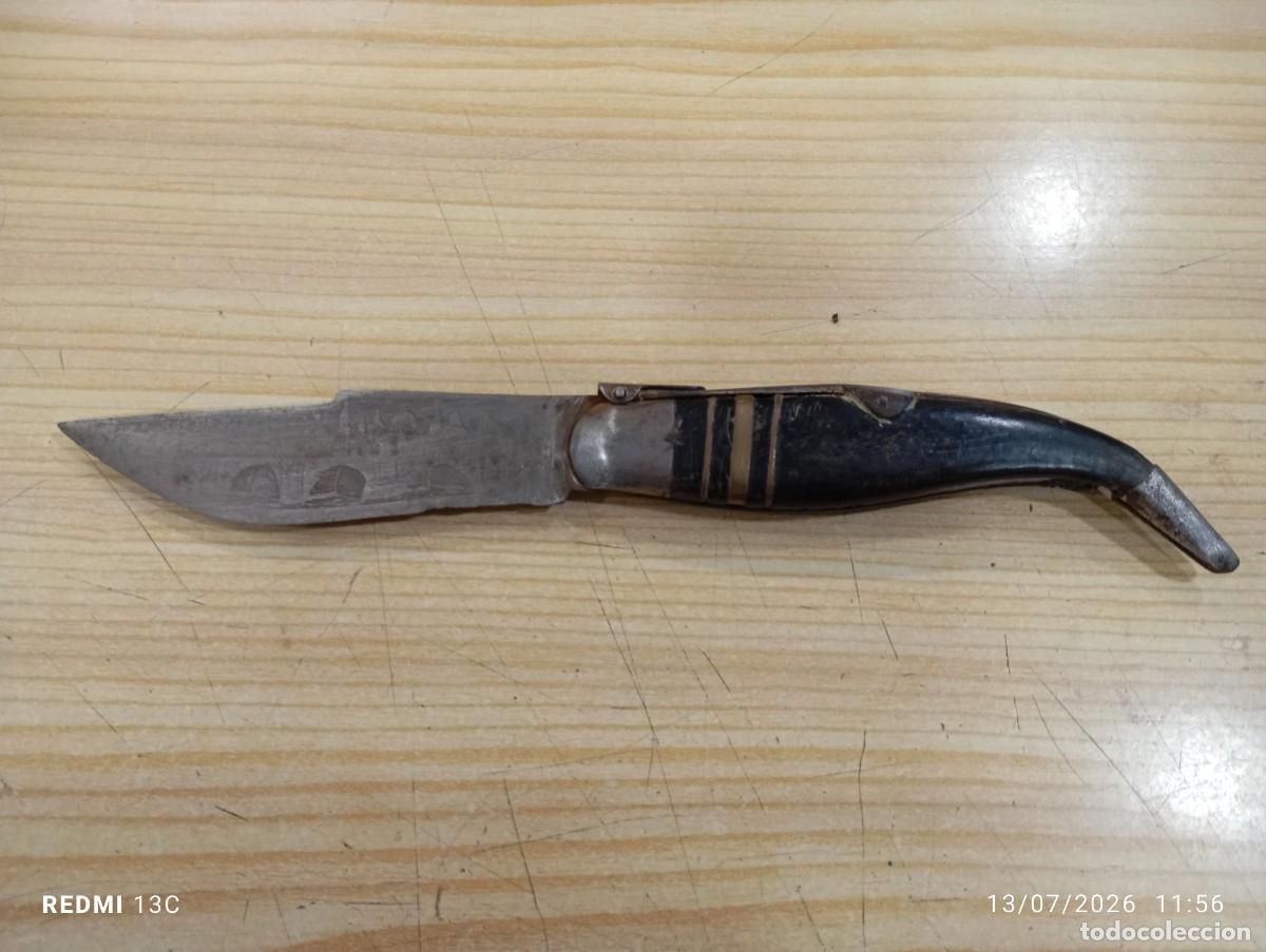 Militaria: MUY ANTIGUA NAVAJA RECUERDO DE ZARAGOZA HOJA GRABADA