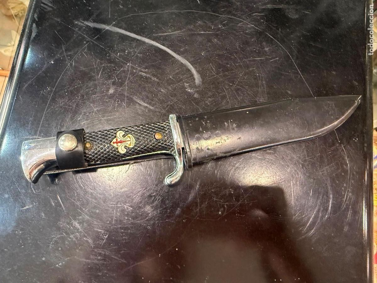 Militaria: Antiguo cuchillo original de los Antigua camisa larga de los boy scout, Espa&ntilde;a, muela