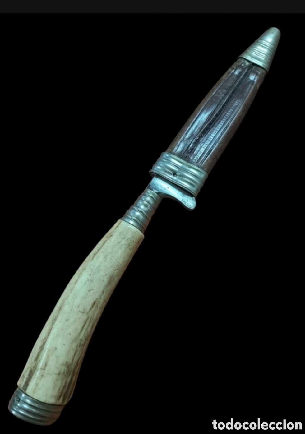 Militaria: Cuchillo o pu&ntilde;al artesanal de Alemania o Austria 1880 a 1920 mango de asta y funda de cuero original