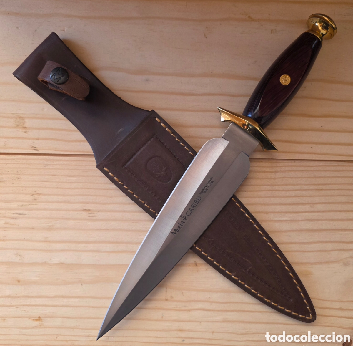 Military Antiques: Daga / Cuchillo de Remate MUELA CARIB&Uacute; &ndash; Madera Prensada y Lat&oacute;n &ndash; Molibdeno Vanadio (Con Funda)
