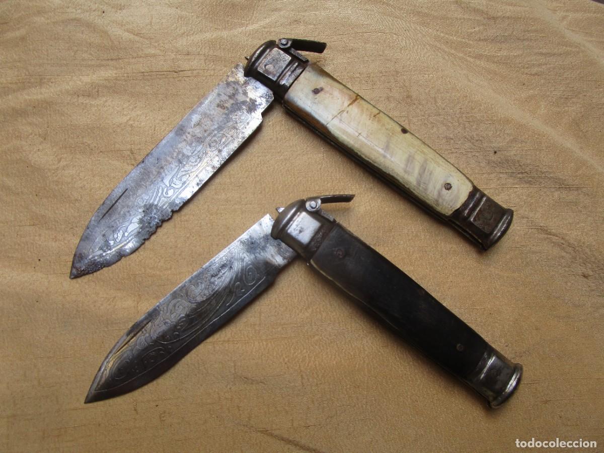 Militaria: * 2 NAVAJAS ANTIGUAS &rdquo; ZAFRILLA &rdquo; DAMASQUINADAS AL ACIDO, 1930/40, SIN USO PREVIO, MALA CONSERVACION