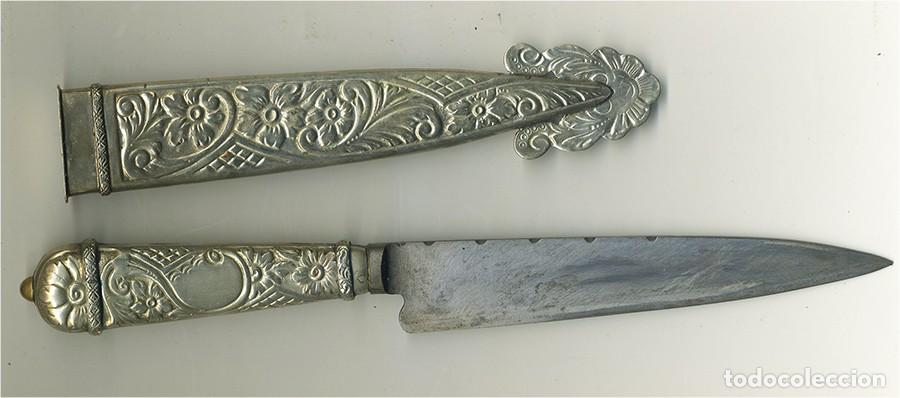 Militaria: CUCHILLO PU&Ntilde;AL GAUCHO TANDIL EL CHANJA ARGENTINA CON FUNDA Y MANGO EN ALPACA LABRADA MIDE 29 CM
