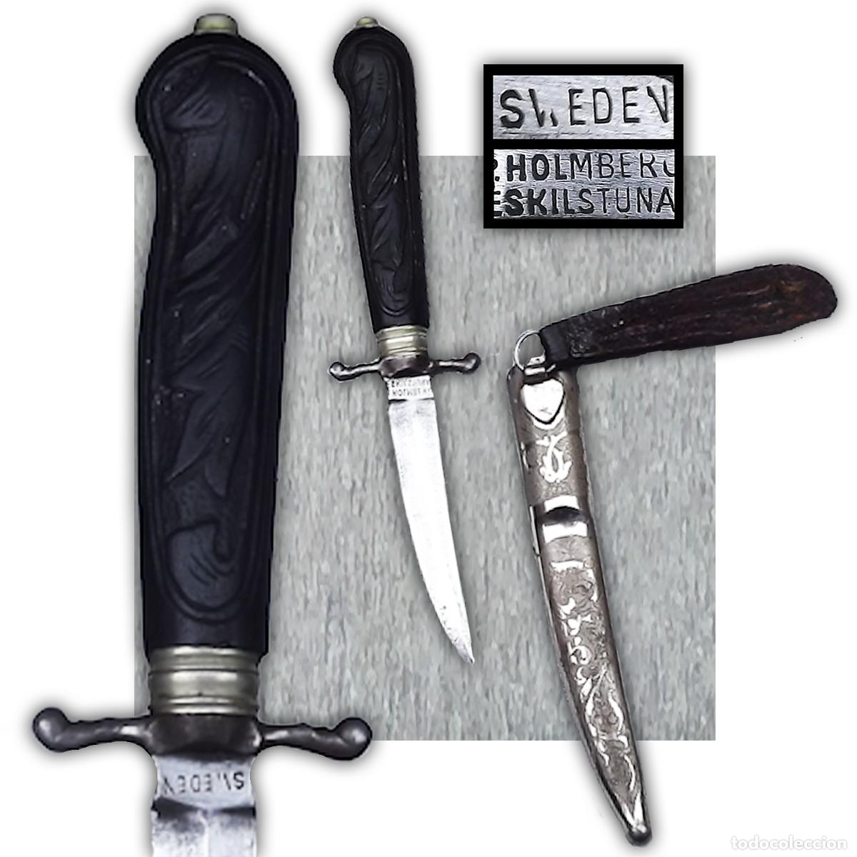 Militaria: RARISSIME & BELLE DAGUE COUTEAU DE POCHE CHASSE OU VENNERIE SUEDOIS XIX ORIGINAL