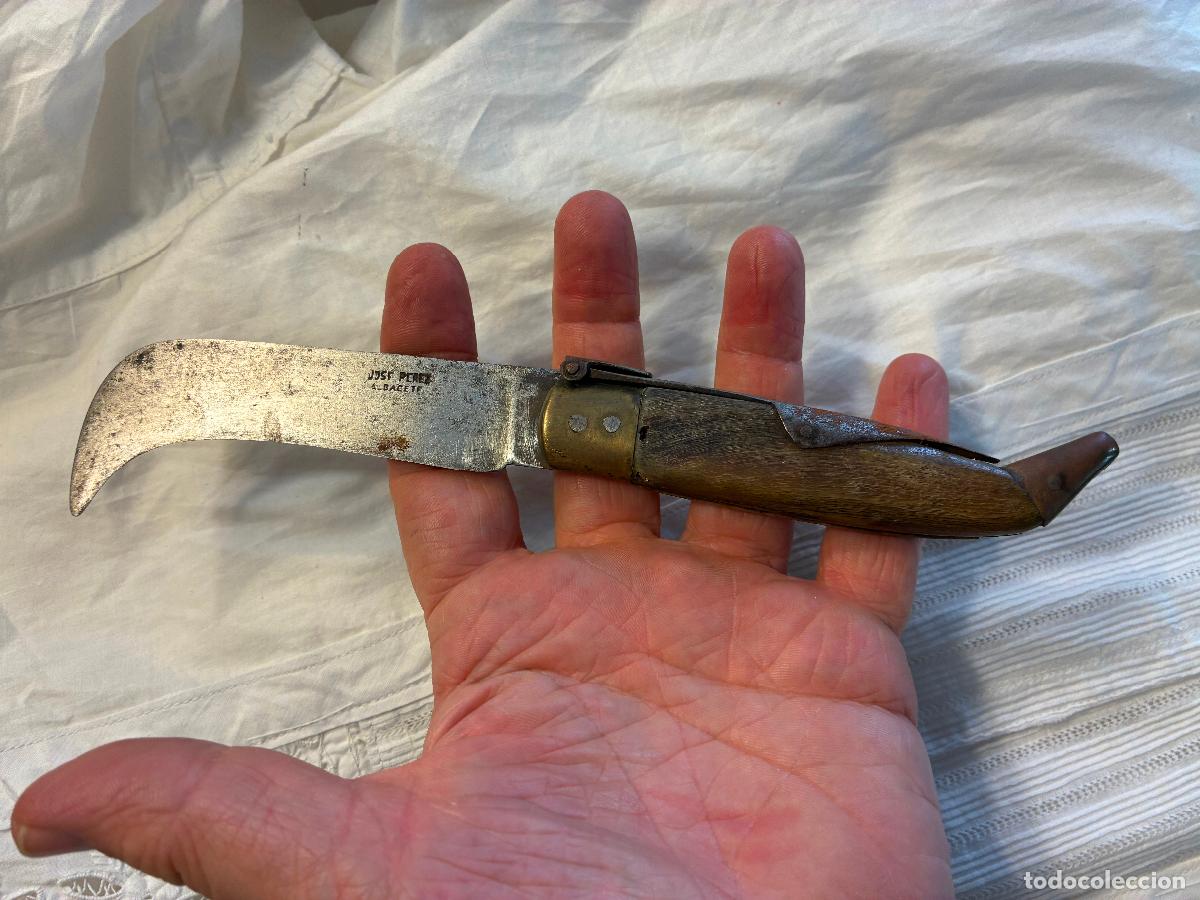 Militaria: Navaja de Albacete Tranchete artesano Jos&eacute; P&eacute;rez,abre cierra bien,estable acero lat&oacute;n y asta de toro