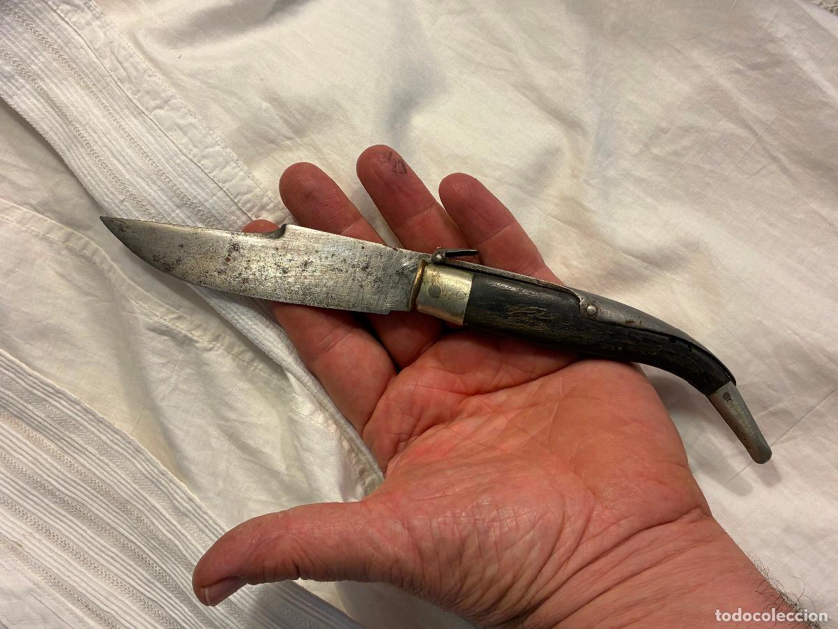 Militaria: Navaja de Albacete sin marcar acero y asta de toro mide abierta 24 cm hoja 3 cm zona contrafilo