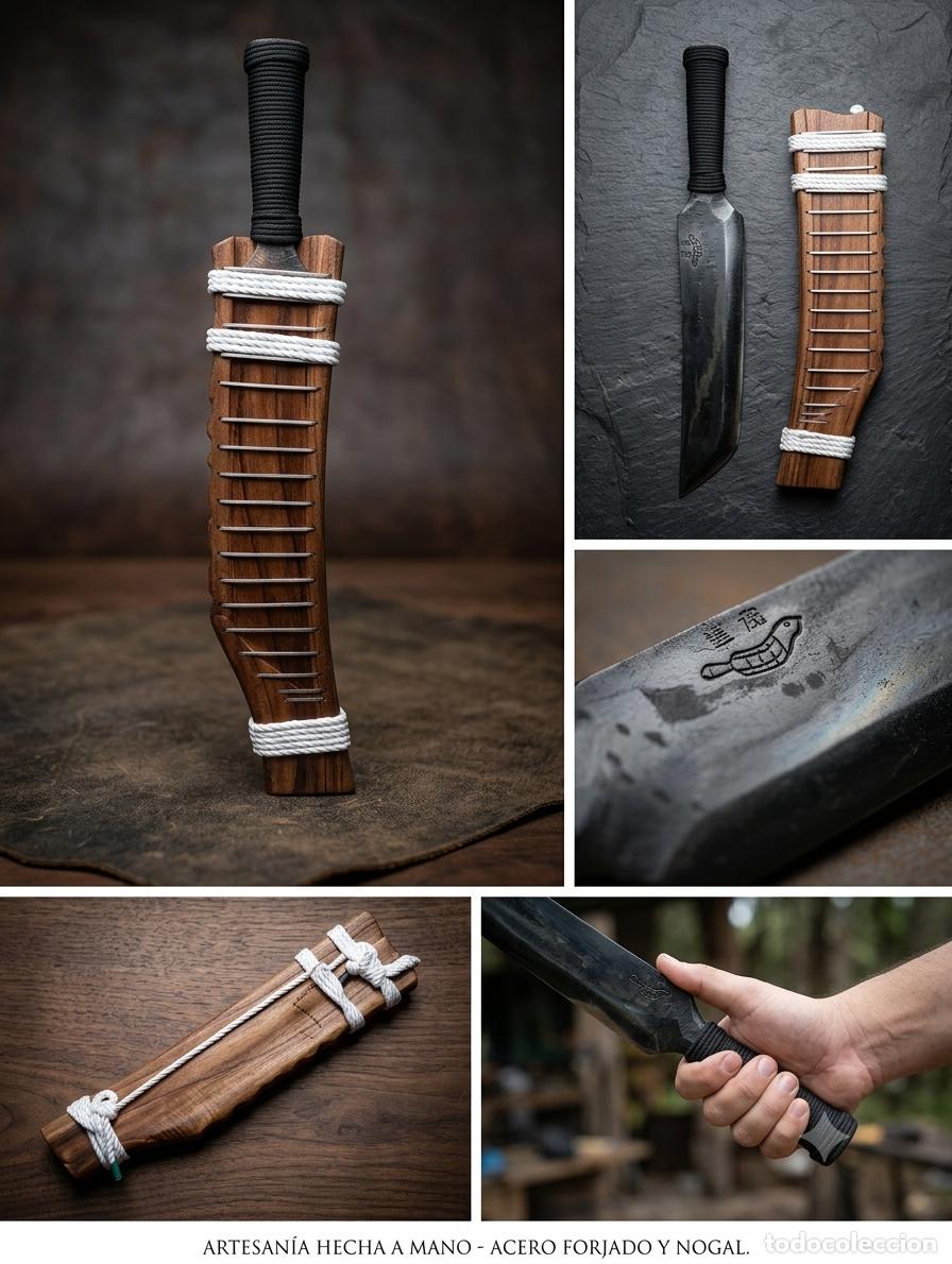 Militaria: Cuchillo / Machete artesanal aborigen de Taiw&aacute;n - Acero forjado y madera nativa