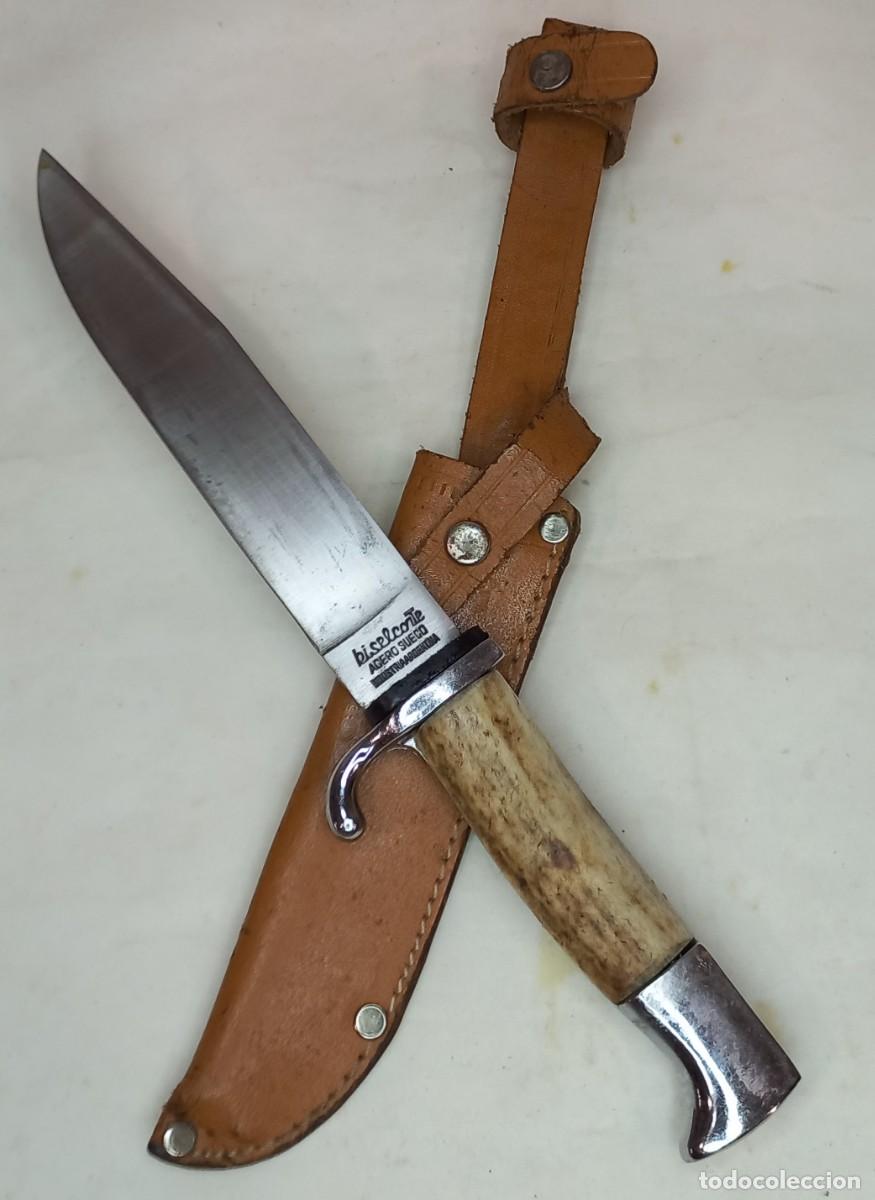 Militaria: RECONOCIDO CUCHILLO ARGENTINO DE LA MARCA BISEL CORTE CON HOJA DE ACERO SUECO Y EMPU&Ntilde;ADURA EN ASTA