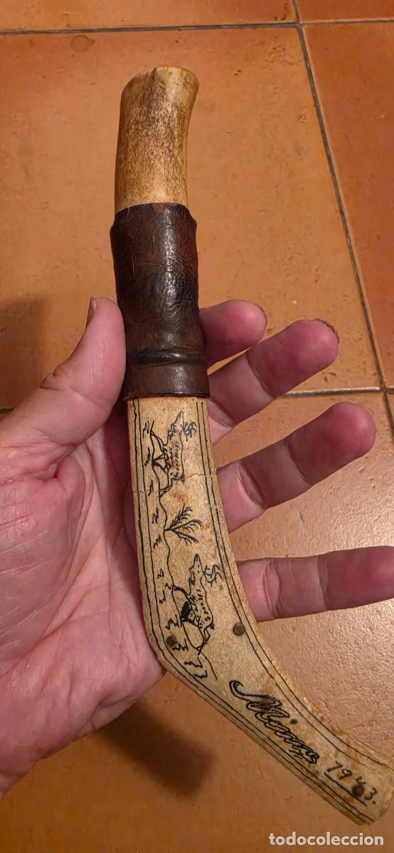 Militaria: Muy antiguo pukko finlandia firmado y fechado hueso, asta y piel reno