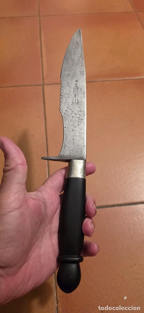 Militaria: Precioso gran cuchillo antiguo firmado ebano y plata