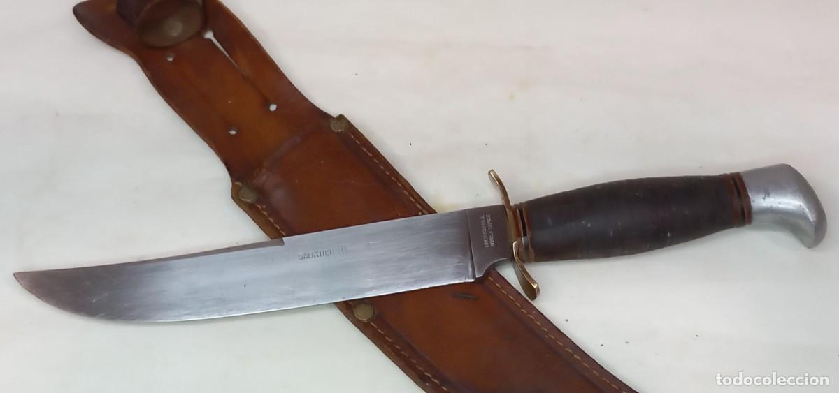 Militaria: ANTIGUO CUCHILLO DE MONTE SABATIER CON GUARDA DE LATON Y EMPU&Ntilde;ADURA DE CUERO