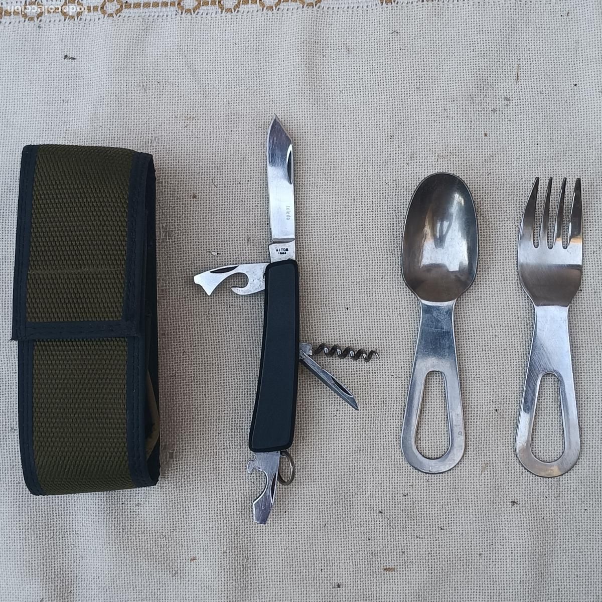 Militaria: ESTUCHE MARCA AITOR CON NAVAJA MULTIUSO, CUCHARA Y TENEDOR.