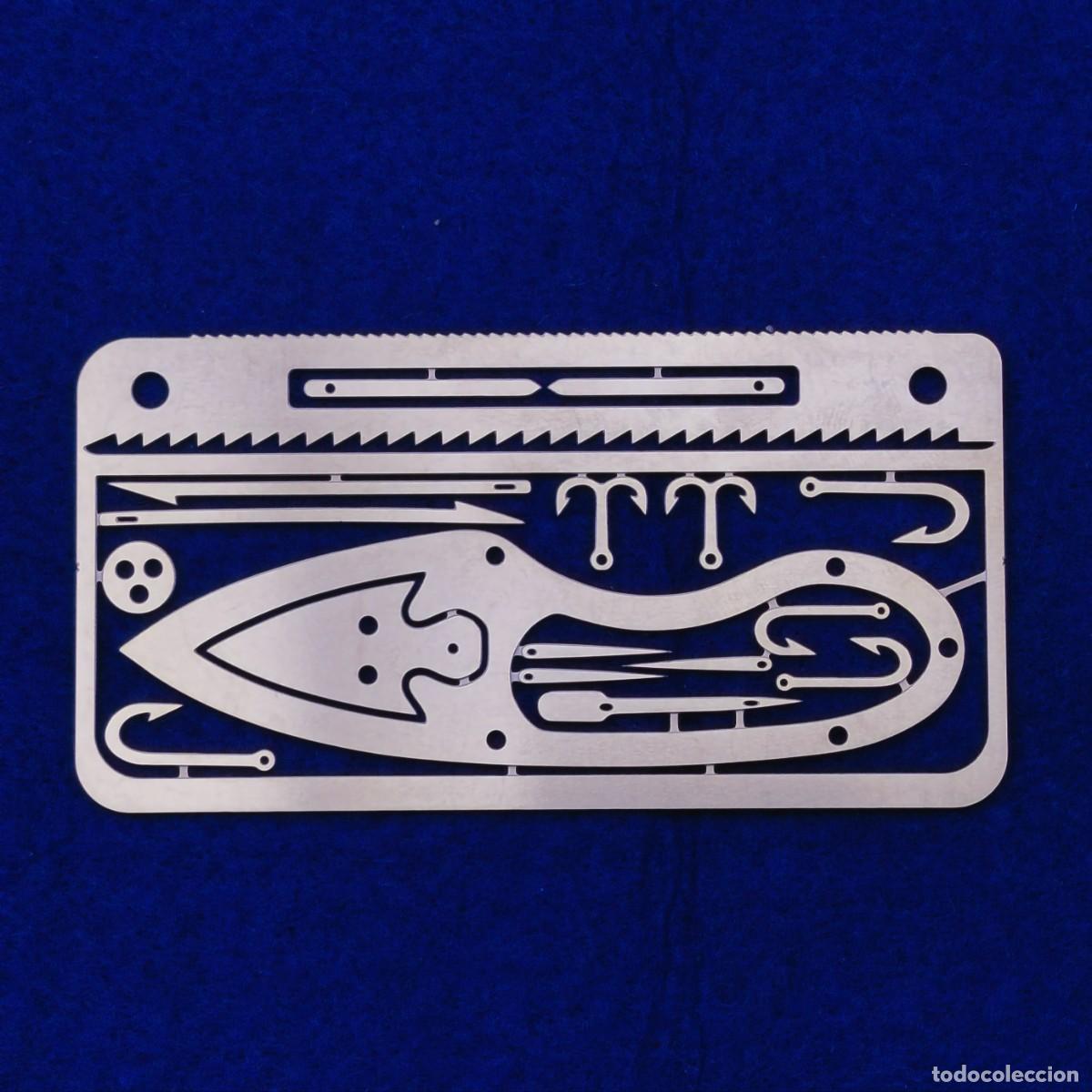 Militaria: KIT METALICO DE SUPERVIVENCIA. CUCHILLO, , ANZUELOS....ETC. ACERO INOXIDABLE