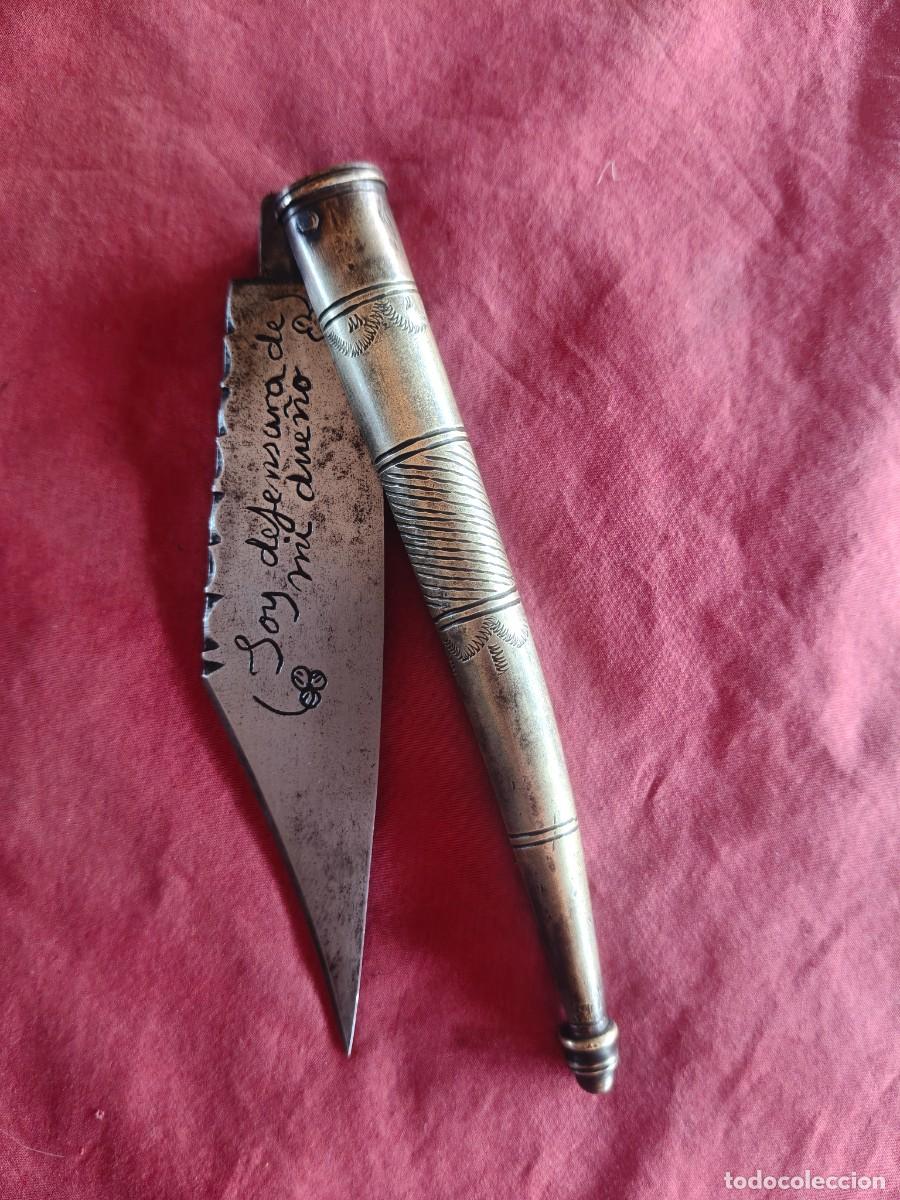 Militaria: NAVAJA TODA GRAVADA con leyenda SANTA CRUZ DE MUDELA