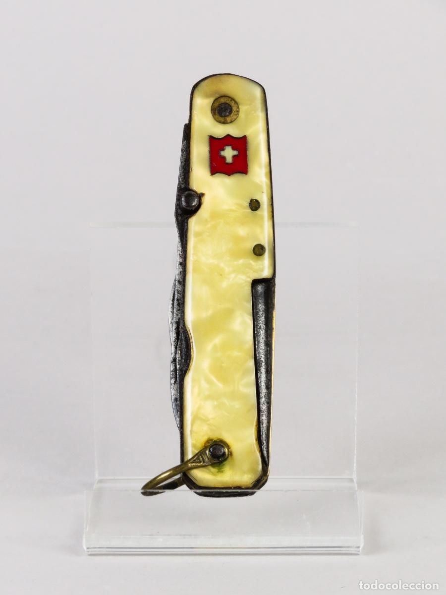 Militaria: Navaja multiusos cachas celuloide herramientas acero Pradel Vitorinox
