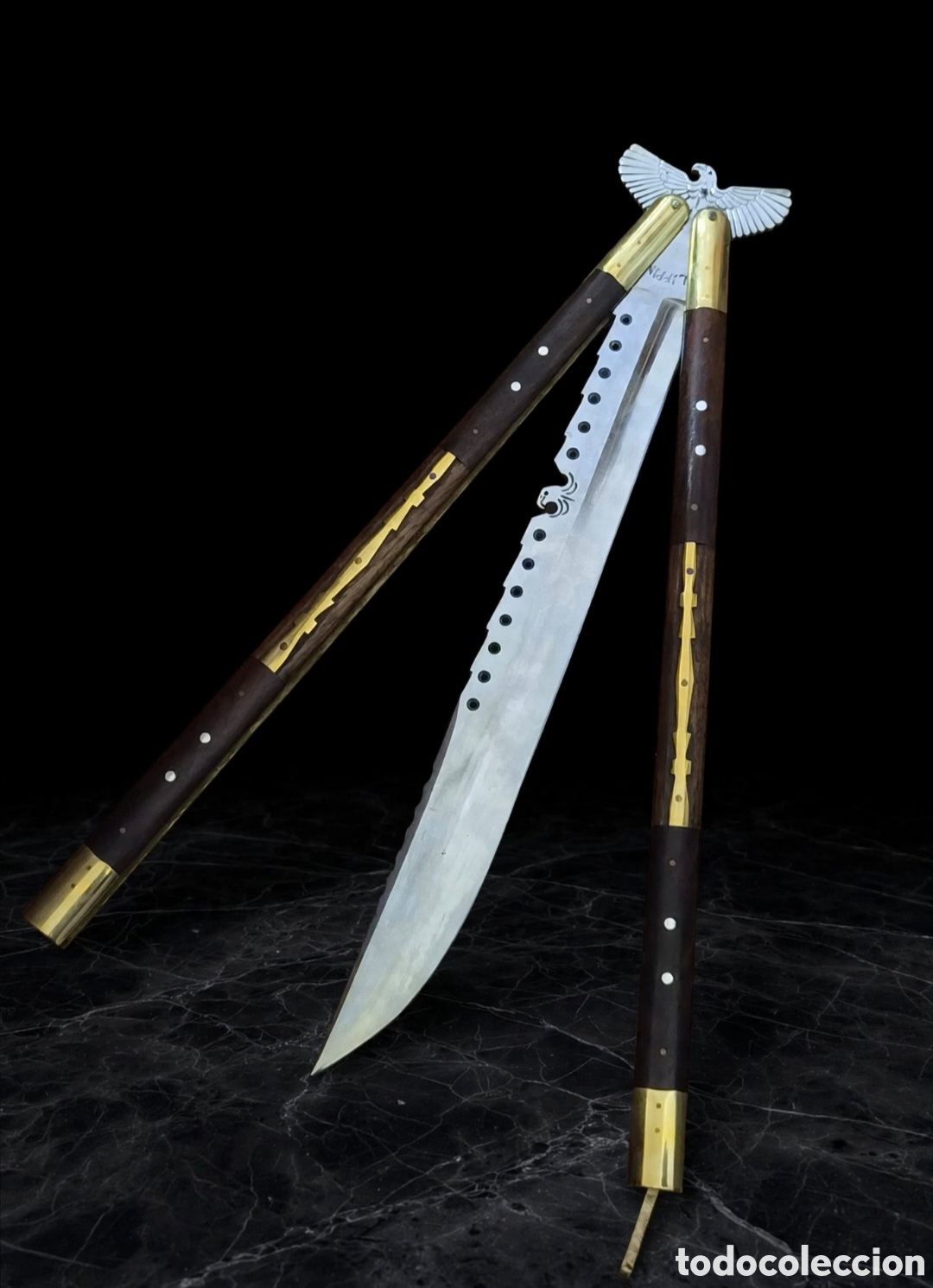 Militaria: Gigante balisong de 82 cms abierta navaja de mariposa o abanico Filipinas