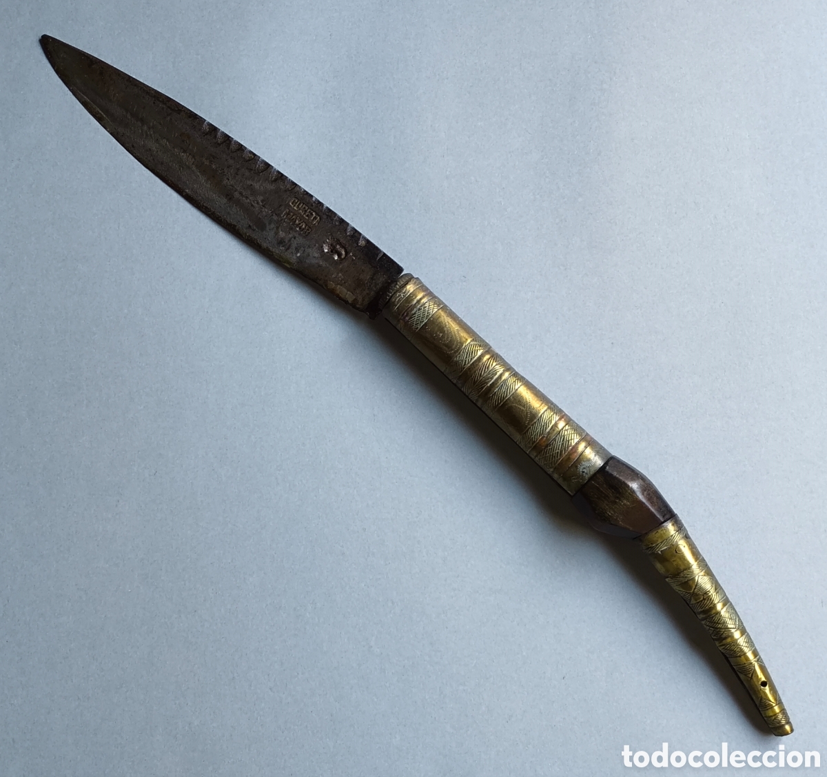 Militaria: ANTIGUA NAVAJA HOJA PUNZONADA CURETA MAYOR ARAGON 38.5 cm
