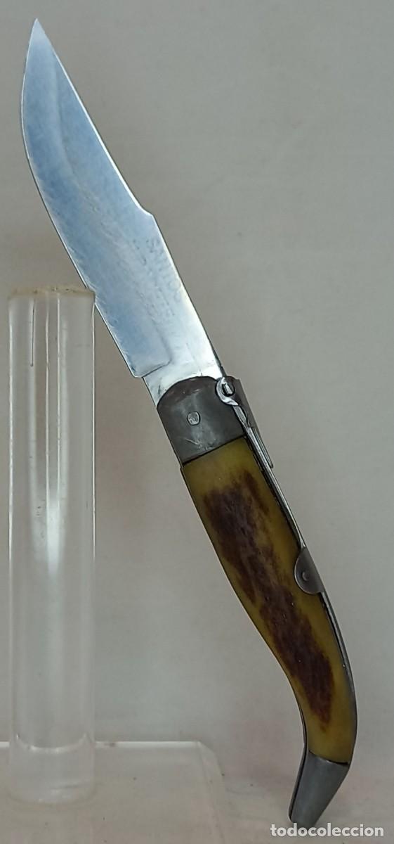 Militaria: ANTIGUA NAVAJA ARTESANAL DE ALBACETE CON CACHAS DE VENADO , MARCADA EN HOJA SANTOS