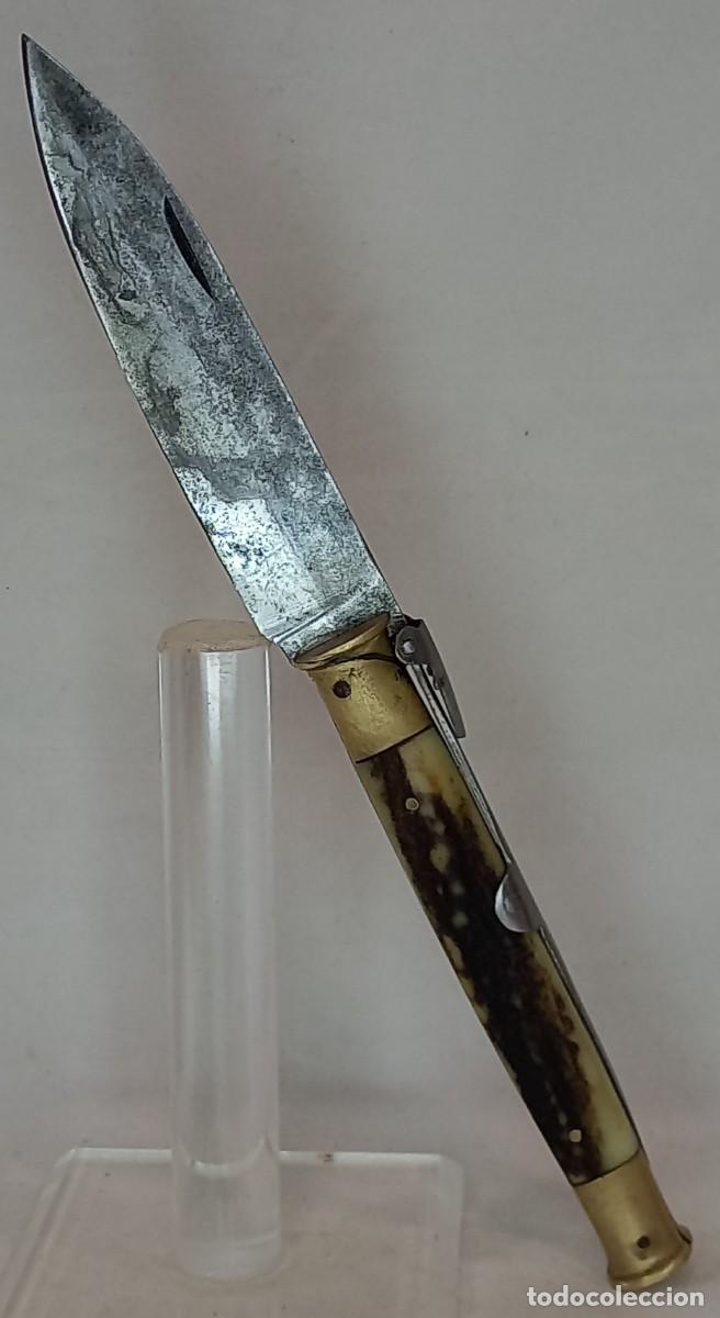 Militaria: ANTIGUA NAVAJA-MACHETE ARTESANAL DE Sta. CRUZ DE MUDELA CON CACHAS DE VENADO Y BIROLAS DE LATON