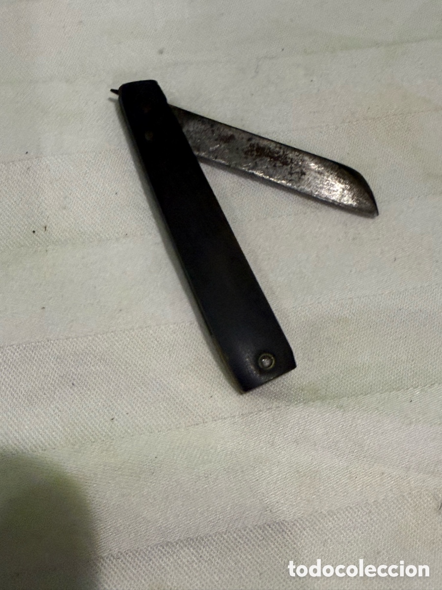 Militaria: RARA NAVAJA ANTIGUA SIGLO XIX &ndash; HOJA DE PUNTA REDONDEADA &ndash; MANGO DE MADERA