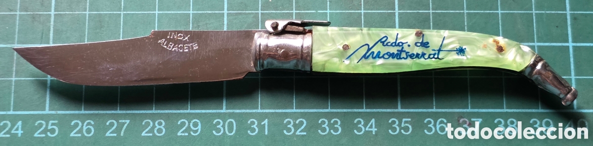 Militaria: Navaja Recuerdo de Montserrat - Hoja Grabada Albacete Inox - Hierro