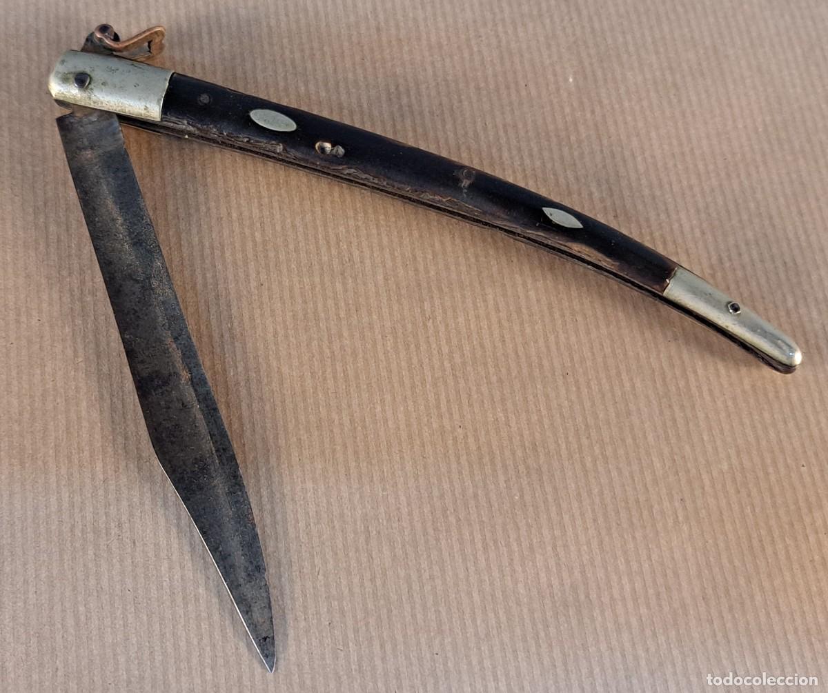 Militaria: Navaja espa&ntilde;ola siglo XIX de asta y acero, gran tama&ntilde;o, 27,5 cm abierta