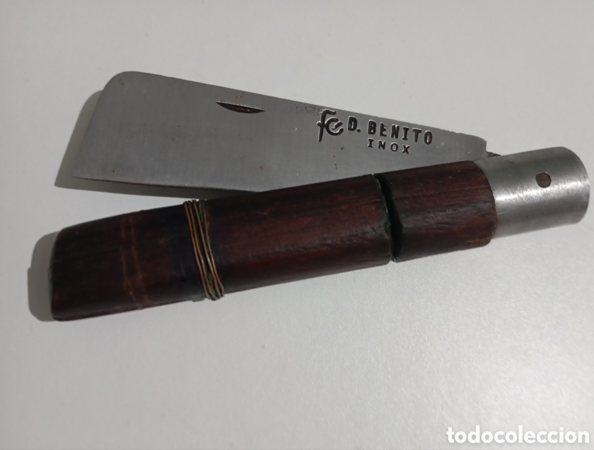 Militaria: Don Benito Navaja artesanal Extreme&ntilde;a Badajoz hoja recta 19cm Uso agr&iacute;cola cuero cester&iacute;a colecci&oacute;n